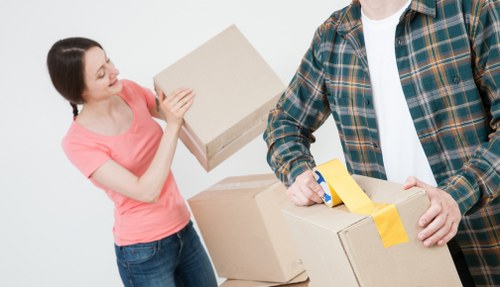 Packed moving boxes ready for local removals in Fulwell
