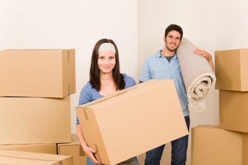 Packed boxes and furniture prepared for short-term storage in Fulwell